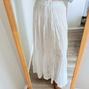 🐚Rare Edwardian Era Wedding White Maxi Cotton Skirt Filet crochet Trending fall